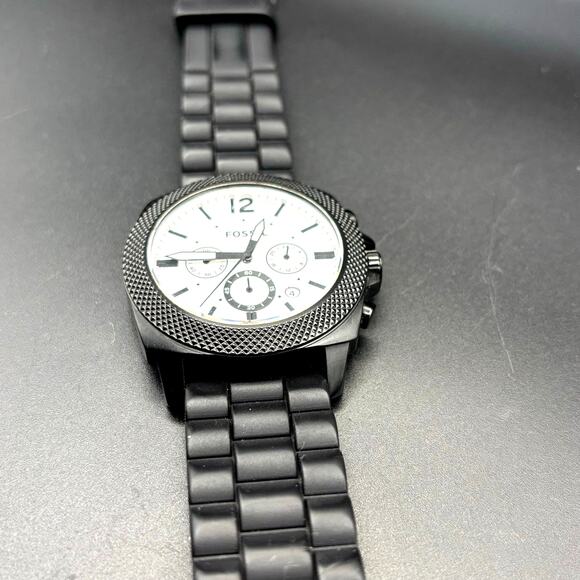 Fossil BQ2060 Machine Gunmetal Chronograph Mens White Dial Silicone Strap Watch - Picture 14 of 17